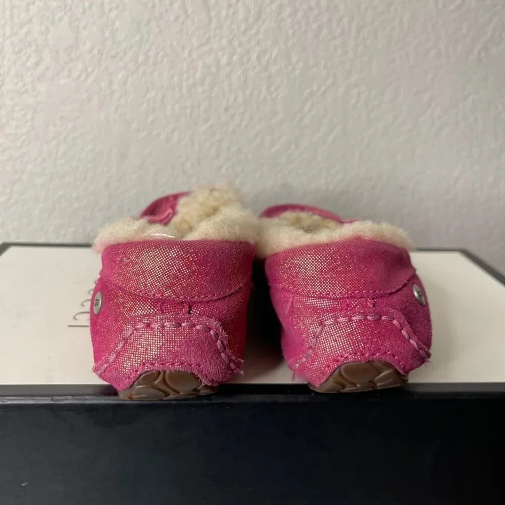 UGG ANNMARIE 003086K Fuschia Pink Glitter Fur Shoes Slip On Girl Kids 1 US/13 UK